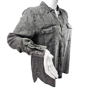 Jane Delancey Chambray Washed Black Button Up Shirt Women S Chest Flap Pockets